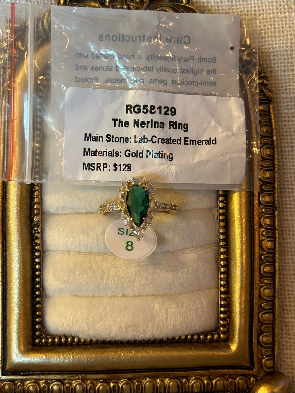 Bomb Party | Gold | Lab-Created Emerald | Ring Size 8